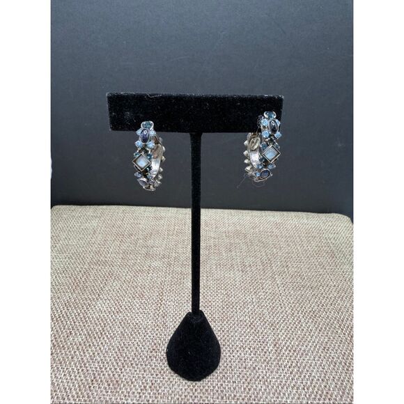 Sorrelli Crystal Hoop Earrings โ Blue & Iridescent Stones โ As Is - Picture 9 of 9